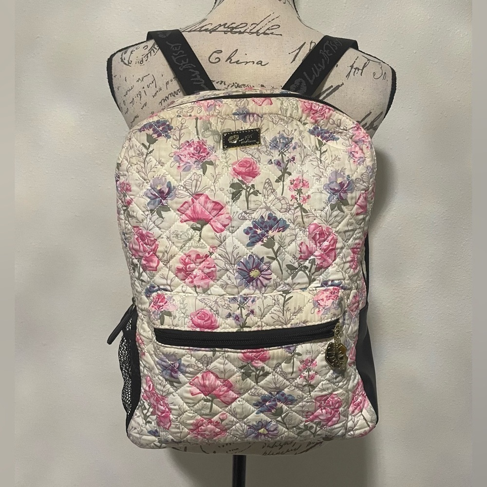 🍂 Betsey Johnson Purple and Pink Floral Backpack With crossbody bag